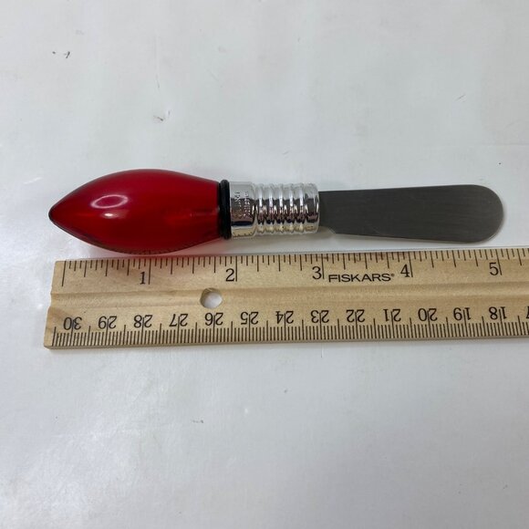 Knife Utensil Red Christmas Light Bulb Handle Silver Base Cheese Butter Spreader - Picture 5 of 5
